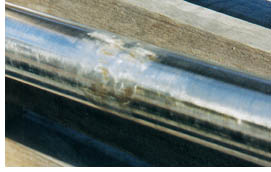 Corrosion on a handrail caused by rough grinding.